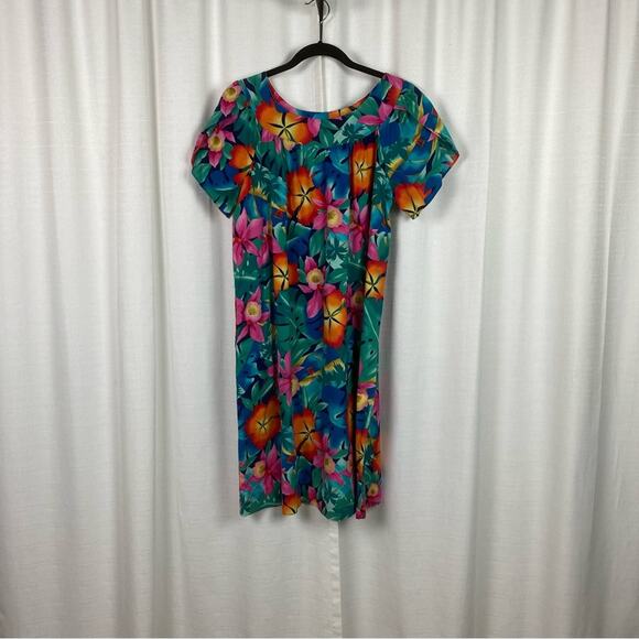 Hilo Hattie Vintage Green&Pink Floral Hawaiian Shift Dress Sz.M - Picture 1 of 11